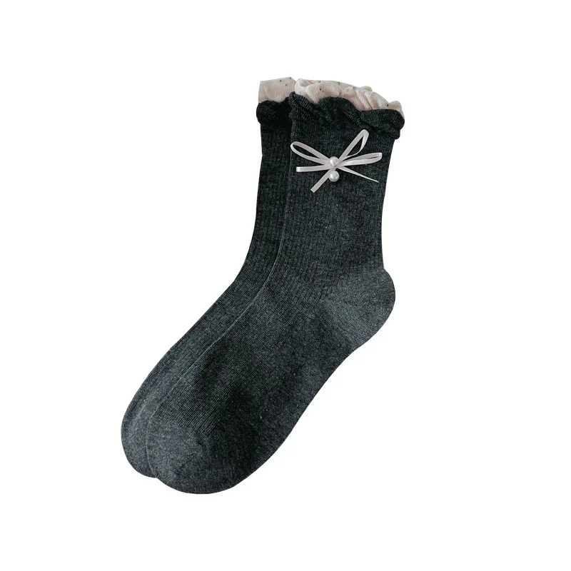 الباليه الأساسية الجوارب النساء الدانتيل المشذبة اللؤلؤ كومة ترهل القوس سلس منتصف العجل الجوارب