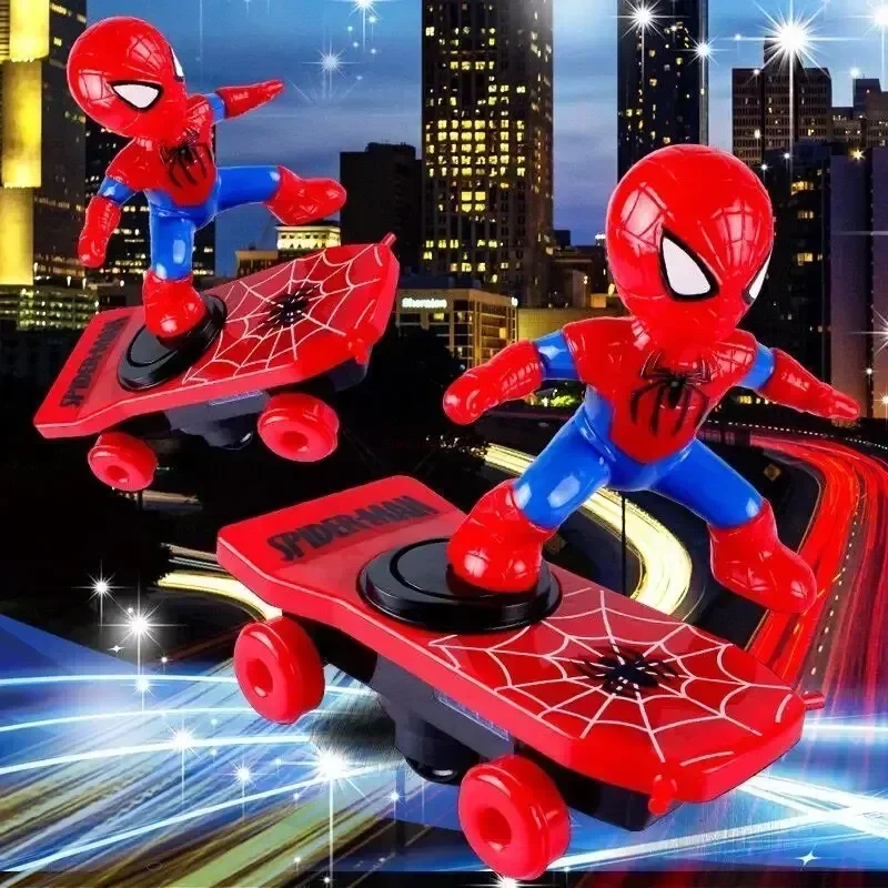 Marvel Spiderman Automatic Flip Rotation Skateboard Acousto-Optic Car Ultraman Electric Music Toy Stunt Scooters Christmas Toys