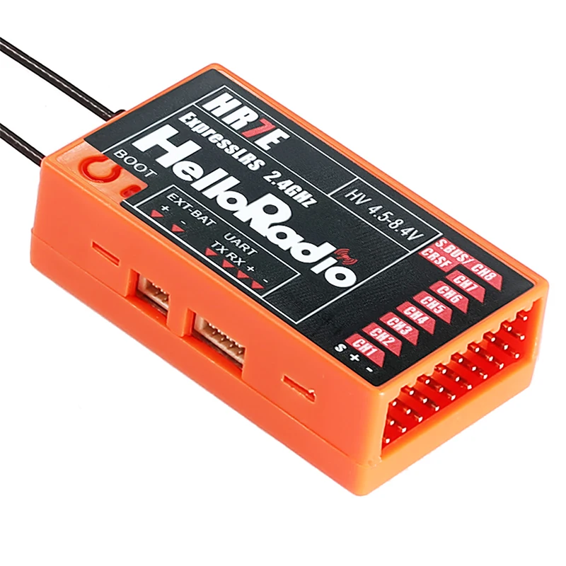 HelloRadio HR7E 8CH ELRS 2.4G / HR7C 8CH D8/D16/SFHSS PWM-voeding DC 4,5-7,4 V-ontvanger Dubbele antenne Vliegtuig met vaste vleugel
