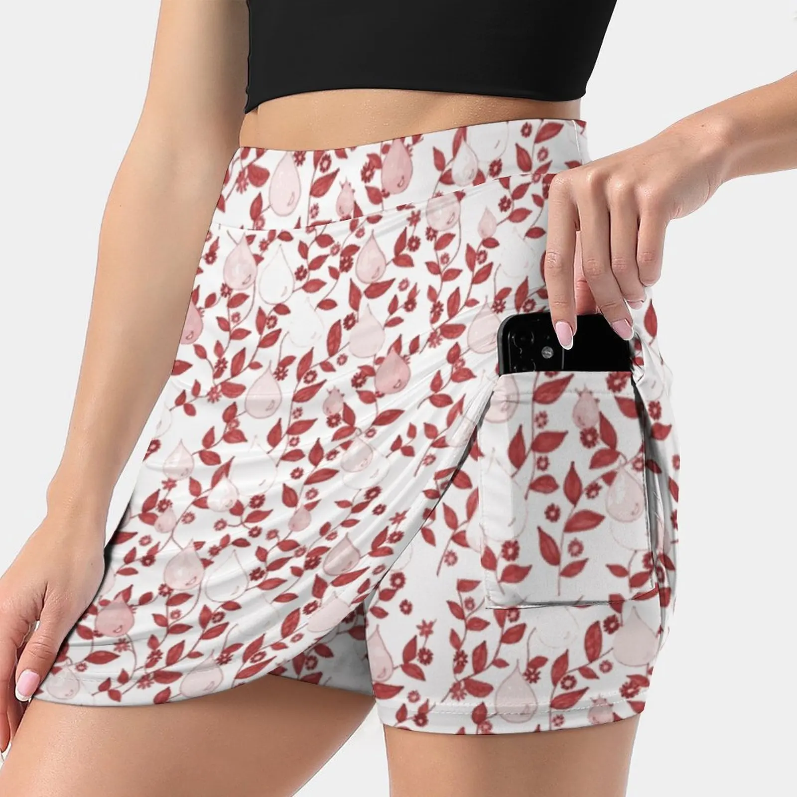 Red Flowers And Leaves - Shades Of Red Raindrops Women Sports Lining Skirt Tennis Dance Fitness Short Printed Skirts Flowers