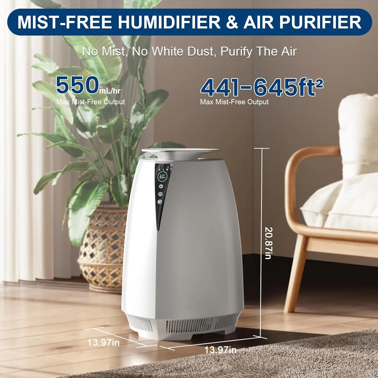 2026 New Upgrade Humidifiers For Bedroom Large Room, 5L No Mist Humidifier For Baby Plants Quiet Top-Fill Air Purifiers Air Clea