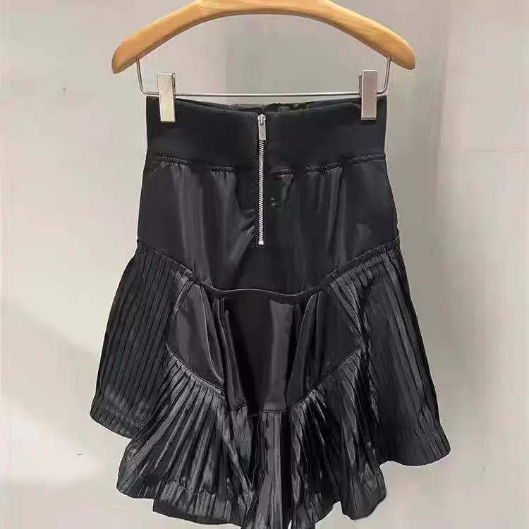 

SAC 25 Solid Color High Waist Skinny Skirt Irregular Pleated Versatile Skirt