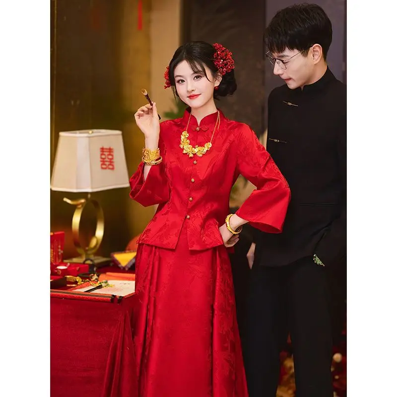 

Yourqipao, новое китайское свадебное платье Xiuhe, новинка 2025, обручальное свадебное красное свадебное платье, обручальное Ципао