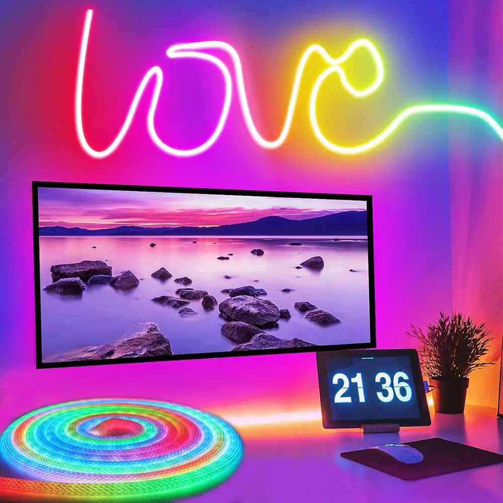 360 Degree Round Reticulate Neon LED Strip USB DC5V Strip Light Nylon Flexible Dream Colorful Rope Light For Bedroom Living