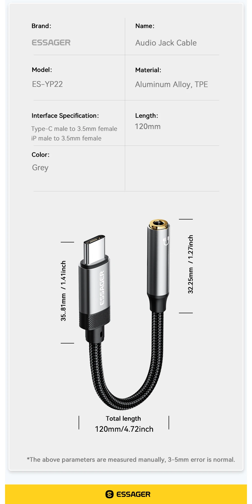 Essager Typ-C-auf-3,5-mm-Klinken-AUX-Kabel für iPhone 15, Samsung, MacBook, Lighting-auf-3,5-mm-Kopfhörer-Audioadapter für iPhone 14, 13 – Detail 9