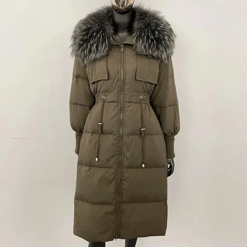 

Natural Fur New White Duck Down Coat 2025 Puffer Jacket Winter Slim Fit Warm Women Over Knee Real Fox Fur Collar Lady Coat