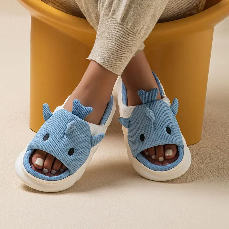 Home Linen Shark Slippers Cloud Platform Women Dog Bear Cute Indoor House Non Slip Thick Funny Sandals Cartoon Kawaii Shoes 2024