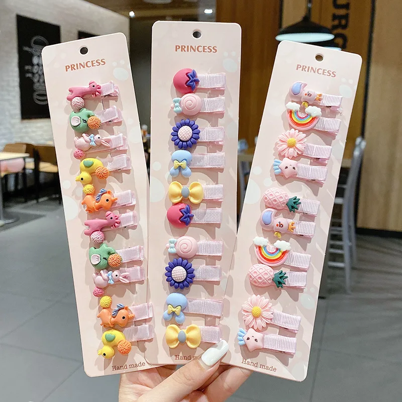 10Pcs Childrens Hair Clip Cartoon Edge Cloth Small Hair Clip Cute Little Girl Side Clip Baby Lovely Flower Hair Duckbill Clip
