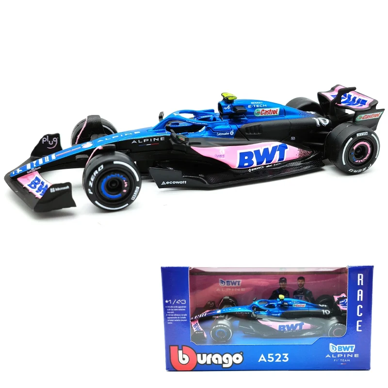 1:43 Bburago Alpine F1 A524 A523 BWT wersja różowa # 10 # 31 Model samochodu Zabawki Diecast Formuła Wyścigi Stop Luksusowy pojazd Prezenty dla dzieci