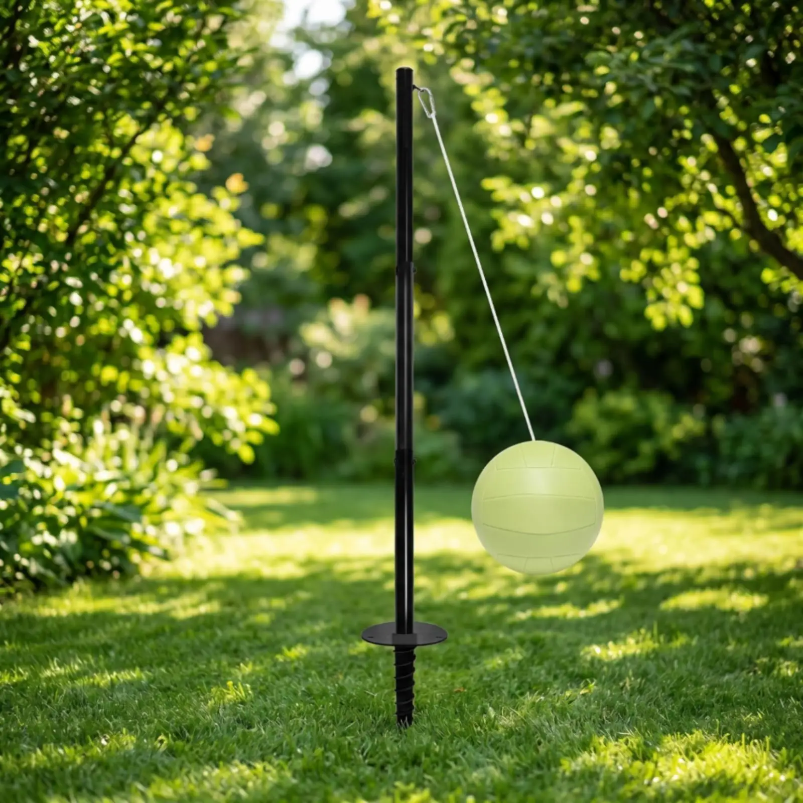 Outdoor Family Tetherball Set Durable Metal Pole Green Ball and Secure Anchor for Backyard Fun