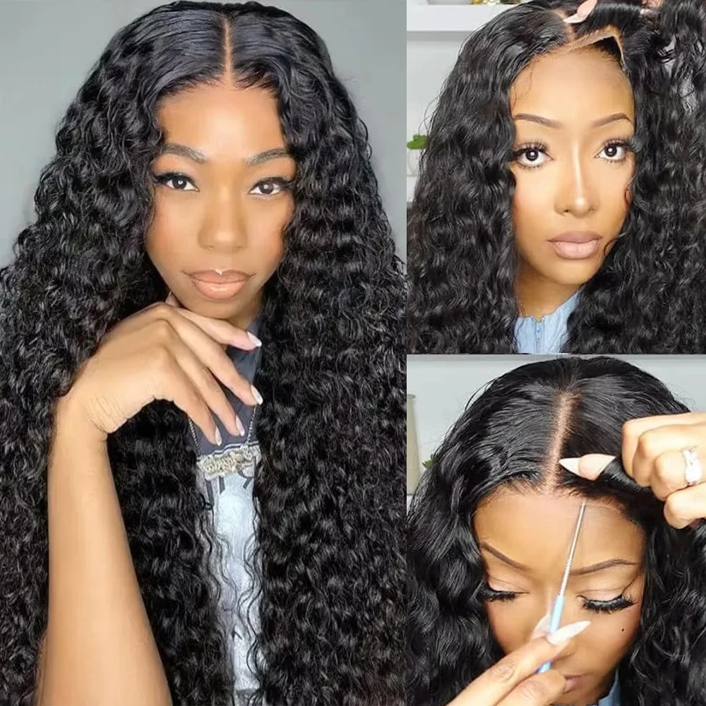 Pre Cut Deep Wave Glueless Wig Human Hair Ready To Wear Preplucked Curly Human Hair Wigs For Women 13x6 HD Lace Frontal Wig 250%