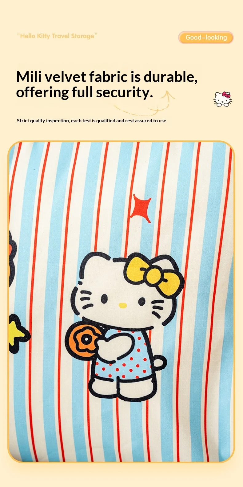 Hello Kitty Gestreifte Reise-Aufbewahrungstaschen Wasserdichte Koffer-Organizer-Tasche für Kleidung, Unterwäsche, Schuhe, Organisation, Geschenk – Detail 11