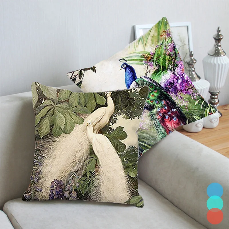 Peacock Cushion Cover Colorful Feather Decorative Pillows Case Home Living Room Decor Sofa Polyester Fauxlinen Elegant Covers