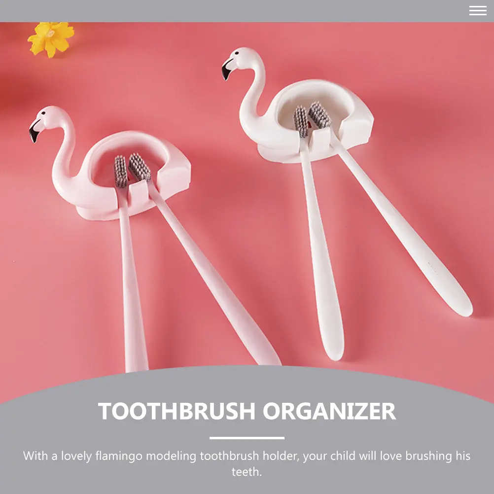 Soporte para cepillos de dientes con diseño de flamenco, sin taladro, sin agujeros, fácil de instalar, adhesivo, para montar en la pared, para el baño, 2 uds.