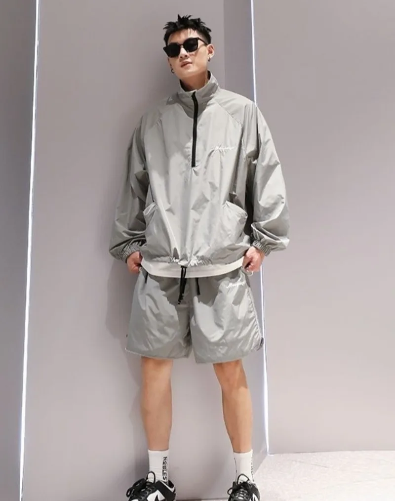 

Thin Lightweight Men Summer Sports Set Quick Dry UV Protection Windbreaker Shorts Premium Trendy Complete Outfit