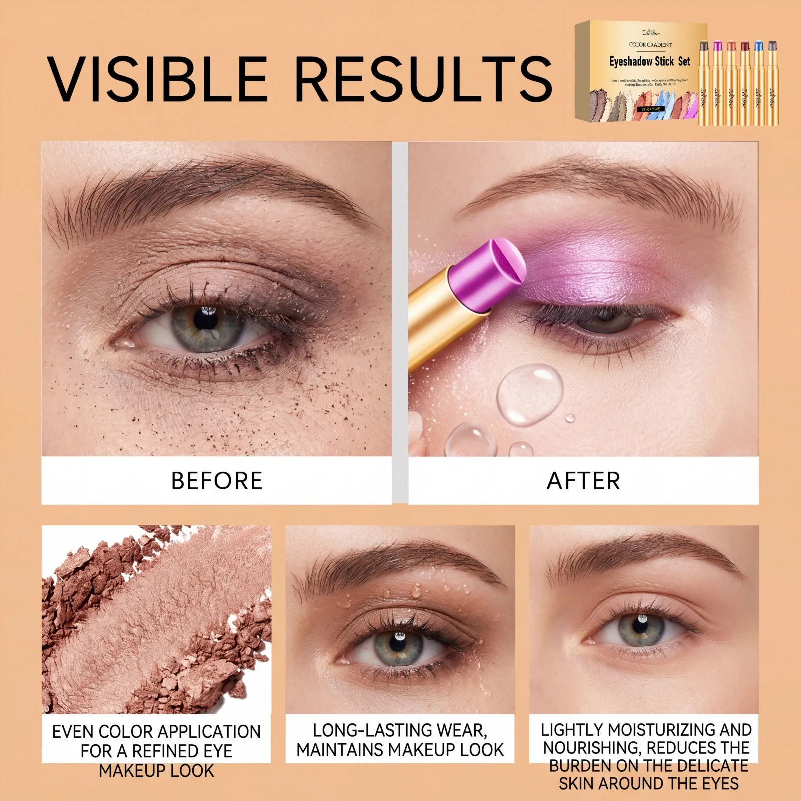 6pcs Multi Color Eyeshadow Stick Set Long Lasting Smooth Blendable Moisturizing Non Drying Beginner Friendly Eye Makeup Women view 6