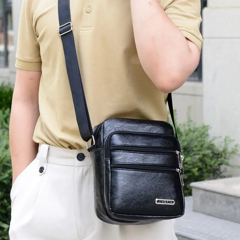 PU Leder männer Umhängetasche Retro Multi-Schicht Große-kapazität männer Umhängetasche Schulter Tasche Mann Handtasche reise Rucksack – Detail 13