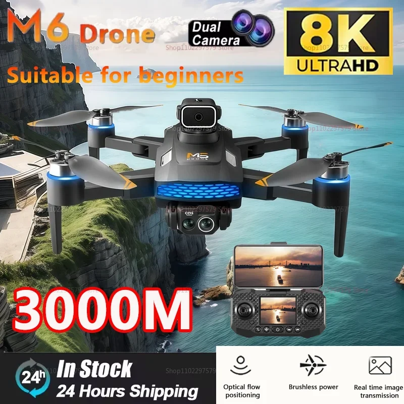 

New M6 RC Drone With 8K HD Camera For Beginners 6K Video UAV Quadcopter With Screen Remote Control Aerial Photography Toys Gifts