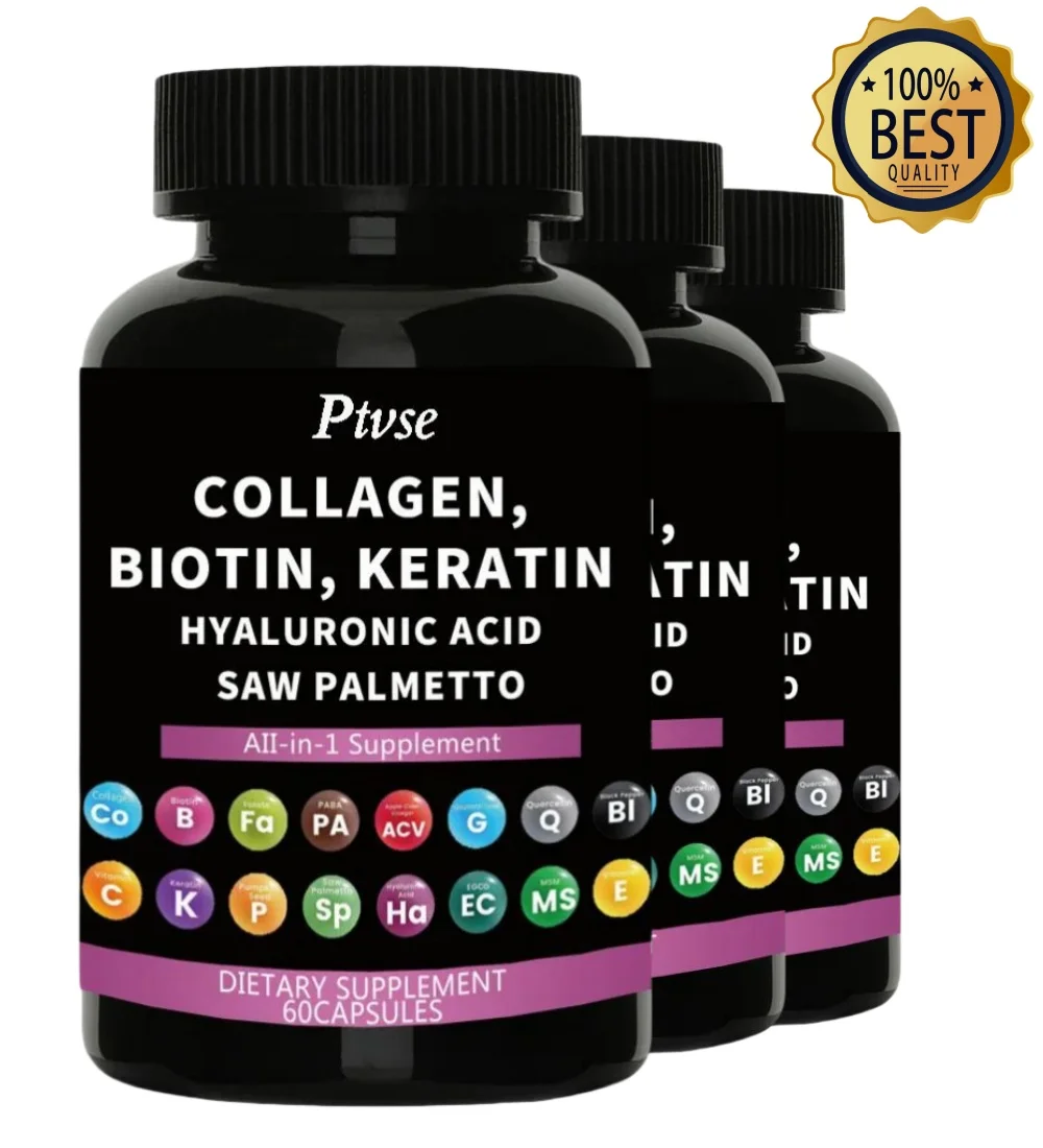 Ptvse Collagen Pill 1000mg Biotin 10000mcg Keratin Saw Palm 2500mg Hyaluronic Acid - Vitamin for Hair, Skin, and Nails