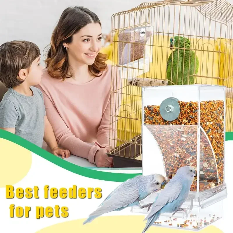 No Mess Automatic Bird Feeder Transparent Large Capacity Bird Feeder Spill and Splash Proof Automatic Parrot Feeder Drinker