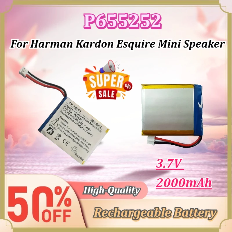 New 3.7V 2000mAh P655252 CP-HK04 Portable Wireless Bluetooth Speaker Battery for Harman Kardon Esquire Mini Speaker