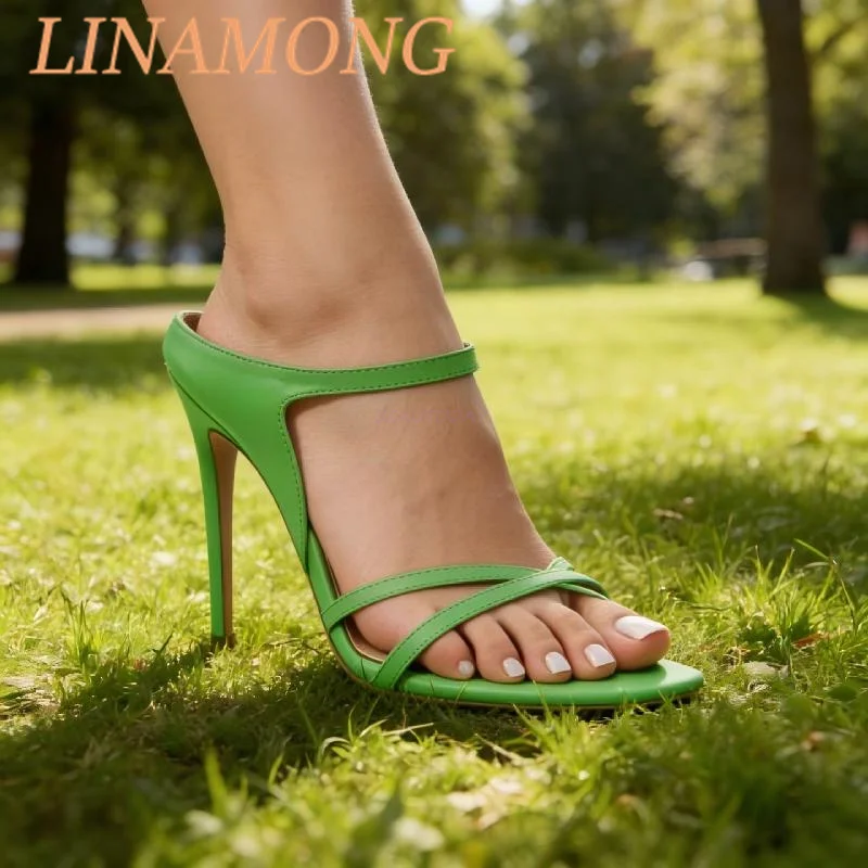 

Pointed Cross Strap Ankle Slippers Fashionable and Simple Leather Empty Back Versatile Temperament Slim High-Heeled Sandals