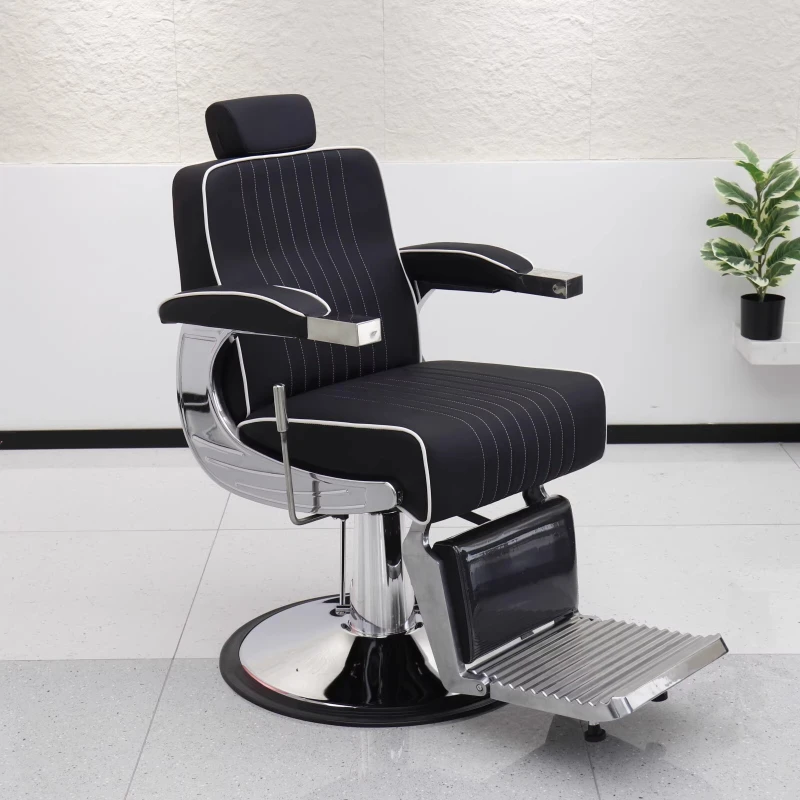 كرسي حلاق حديث وبسيط، كرسي برأس زيتي، كرسي صالون مريح، مسند للقدمين، أثاث صالون فاخر
