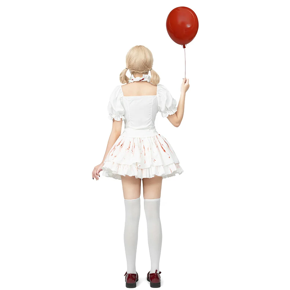 

Women Gothic Blood Doll Lolita Dress Sweet Maid Stage Costume with Bloodstain Art Anime Role Play Dress for Halloween Theater