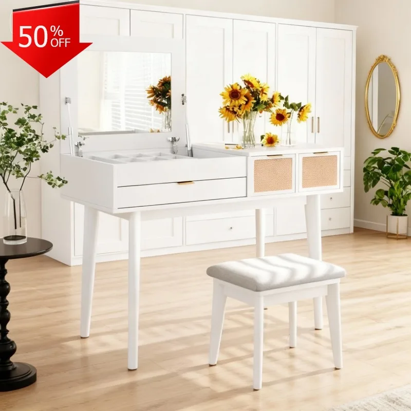 

Dressing Table with Mirror Vanity Makeup Organizer Bedroom Furniture Storage Cabinet Dresser Drawers Magalu Loja Oficial White