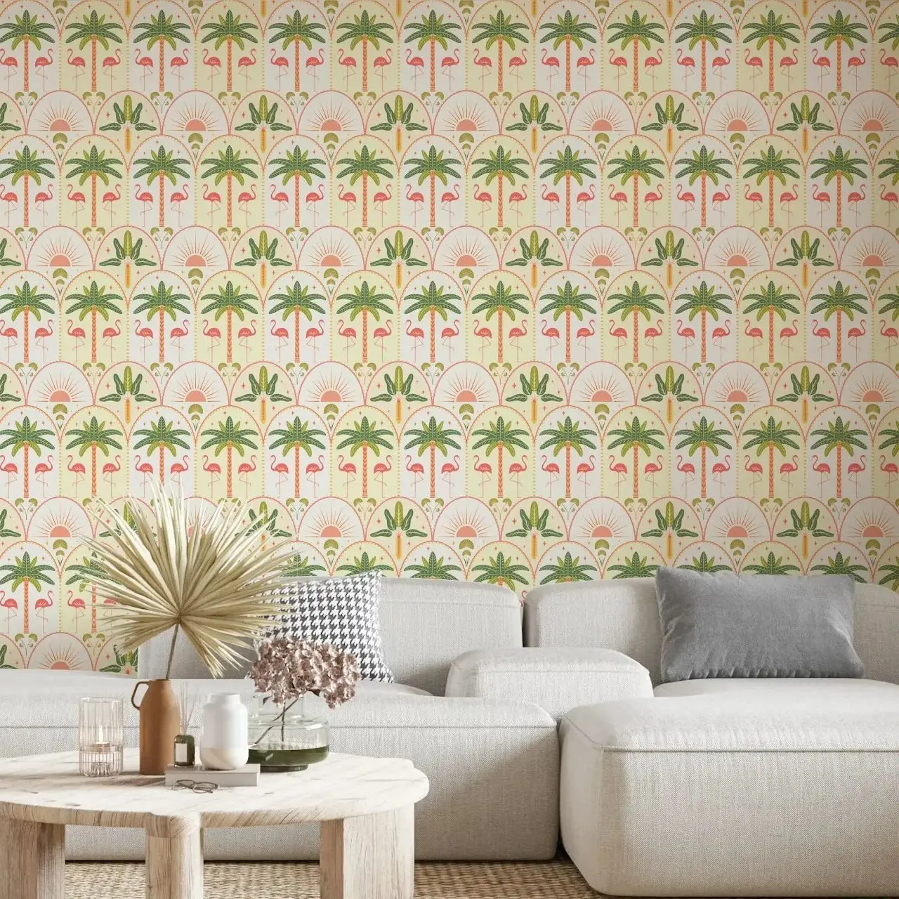 Exotic Palm Oasis Wallpaper Peel and Stick,Animal and Trees Wall Mural For Home Decoration,Self-adhesive Or Traditional Papers