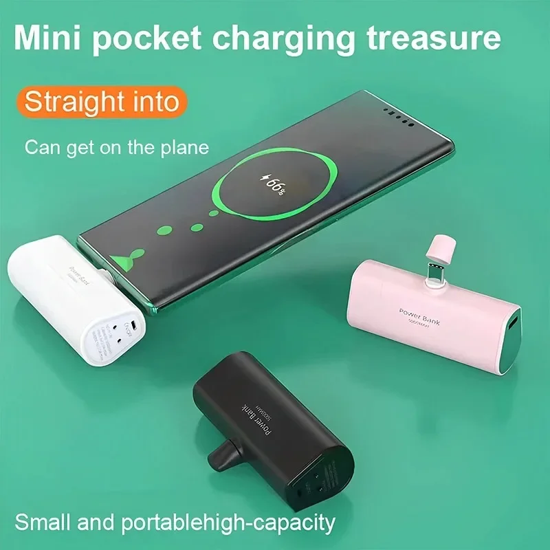 Small Size Phone Powerbank Pocket Capsule Portable Phone Charger for IPhone Type-C Fast Charging LED Display Power Bank 5000mah