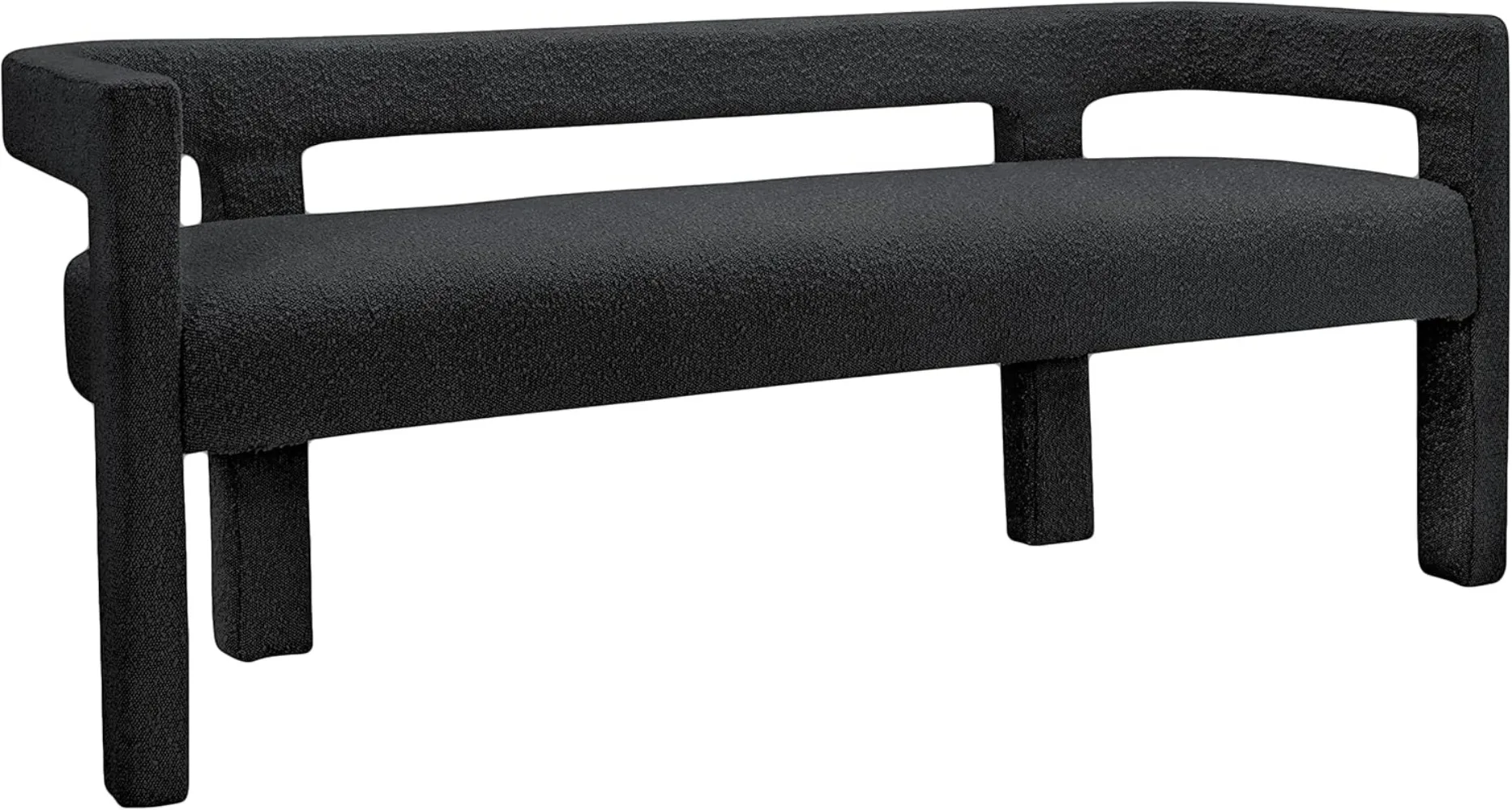 865Black Athena Collection Modern | Contemporary Boucle Fabric Upholstered Bench, Black, 66.5