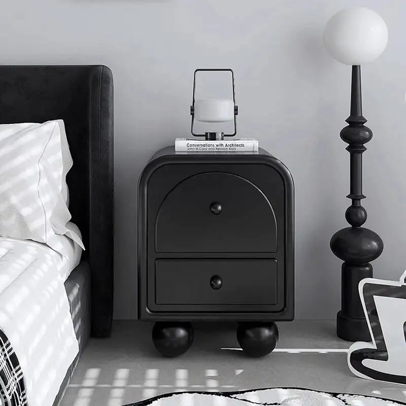 Mesitas de Noche Blancas con Almacenamiento, Mesitas de Noche Minimalistas Clásicas Francesas Negras, Criado Mudo Pequeño y Moderno para Dormitorio, Muebles para el Hogar