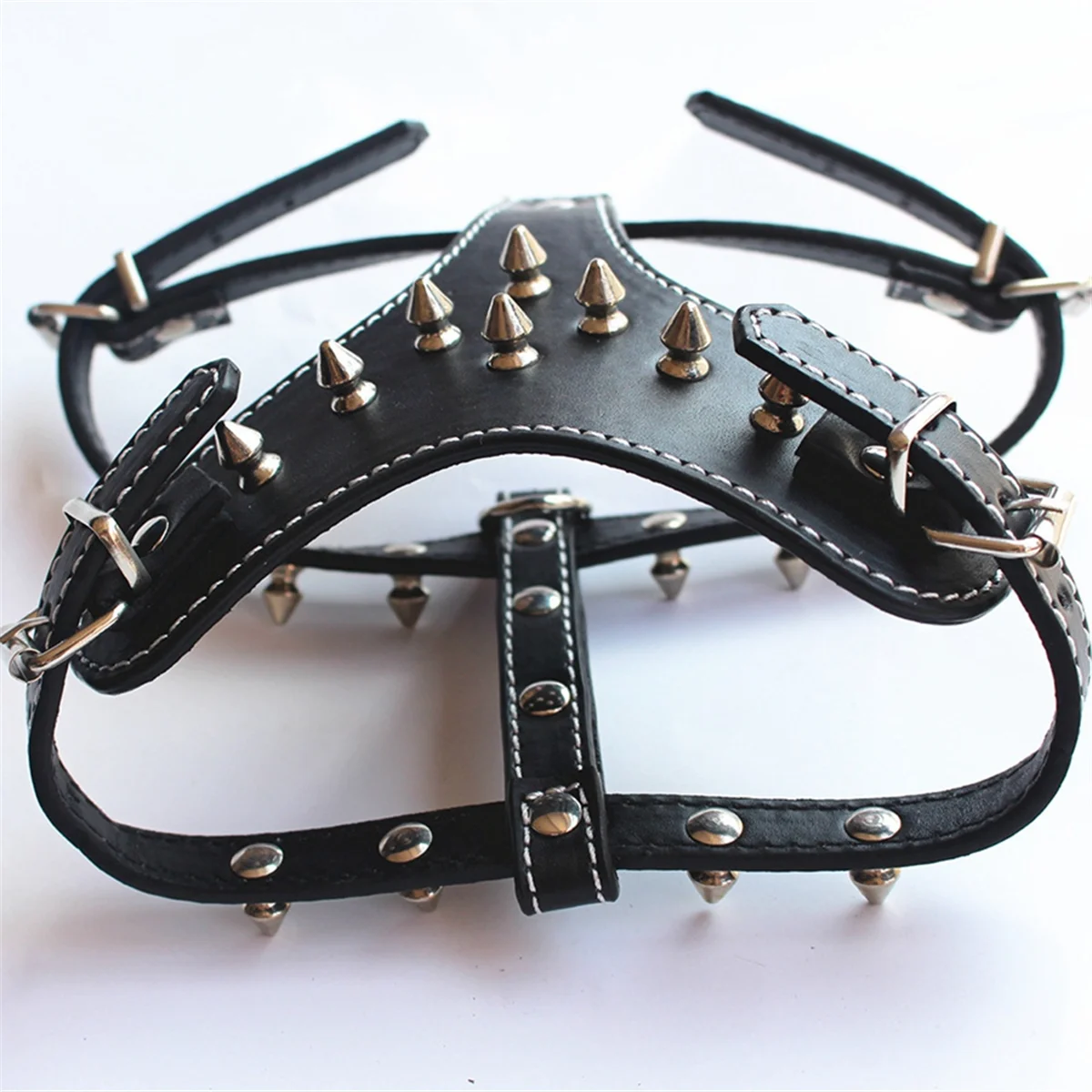 Spiked Studded Leather Puppy Dog Harness Vest for Small Breeds Black