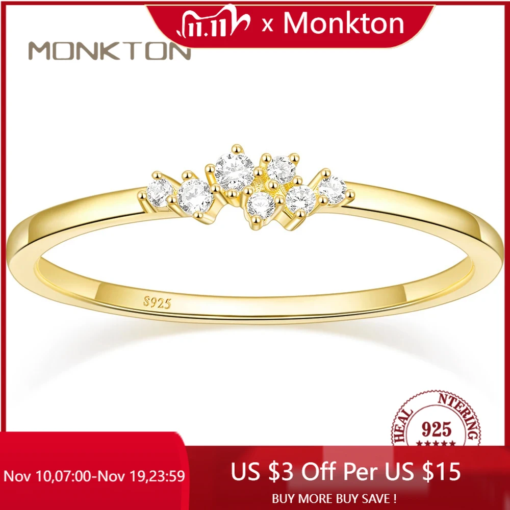 

Обручальное кольцо Monkton из стерлингового серебра 925 пробы с золотым покрытием 14 к, женское, обручальное кольцо с кубическим цирконием, составные обручальные кольца для девушек, подарок