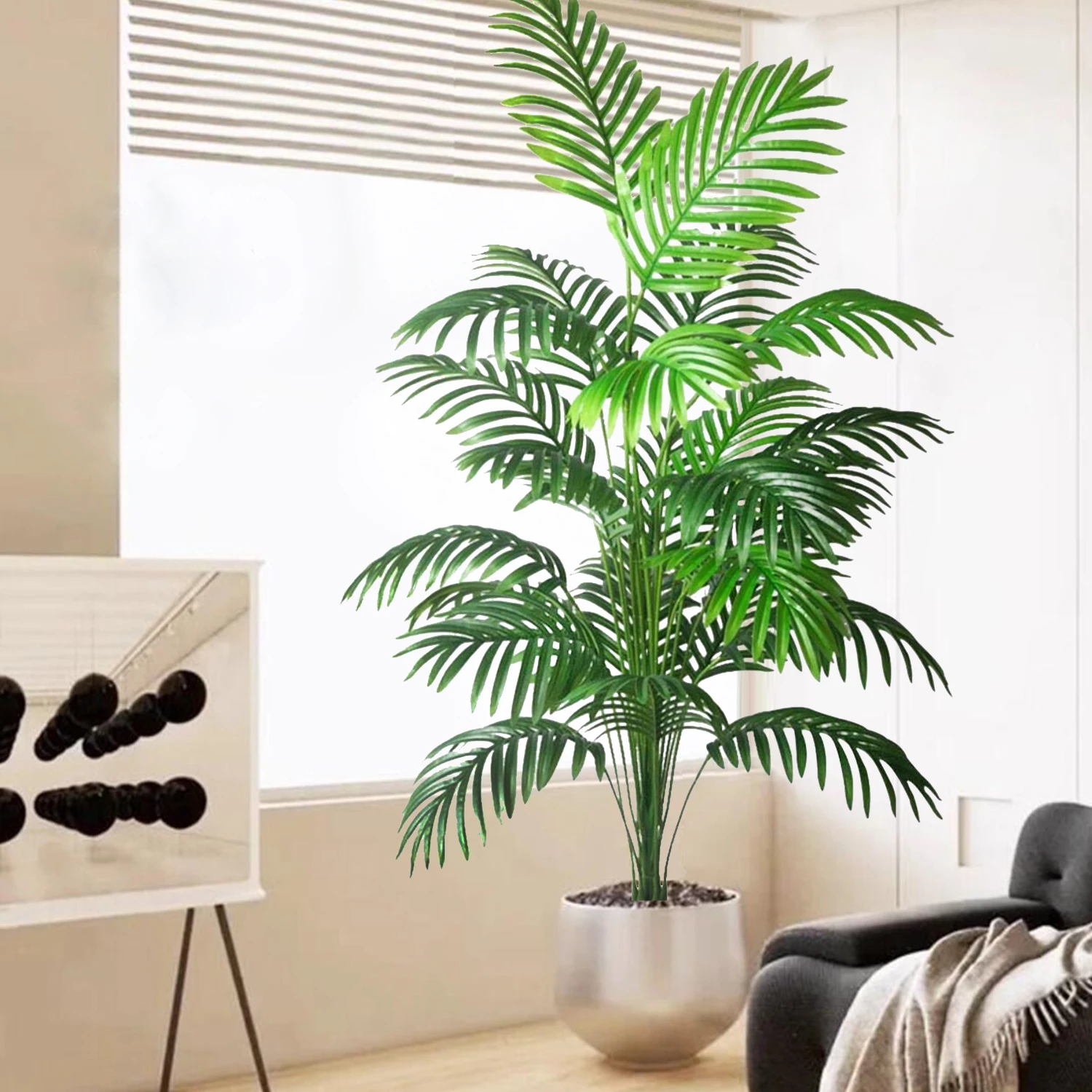 68-120cm Large Artificial Palm Tree Tropical Fake Plant Green Plastic Palm Leaf Branches Suitable for Home Garden Decoration