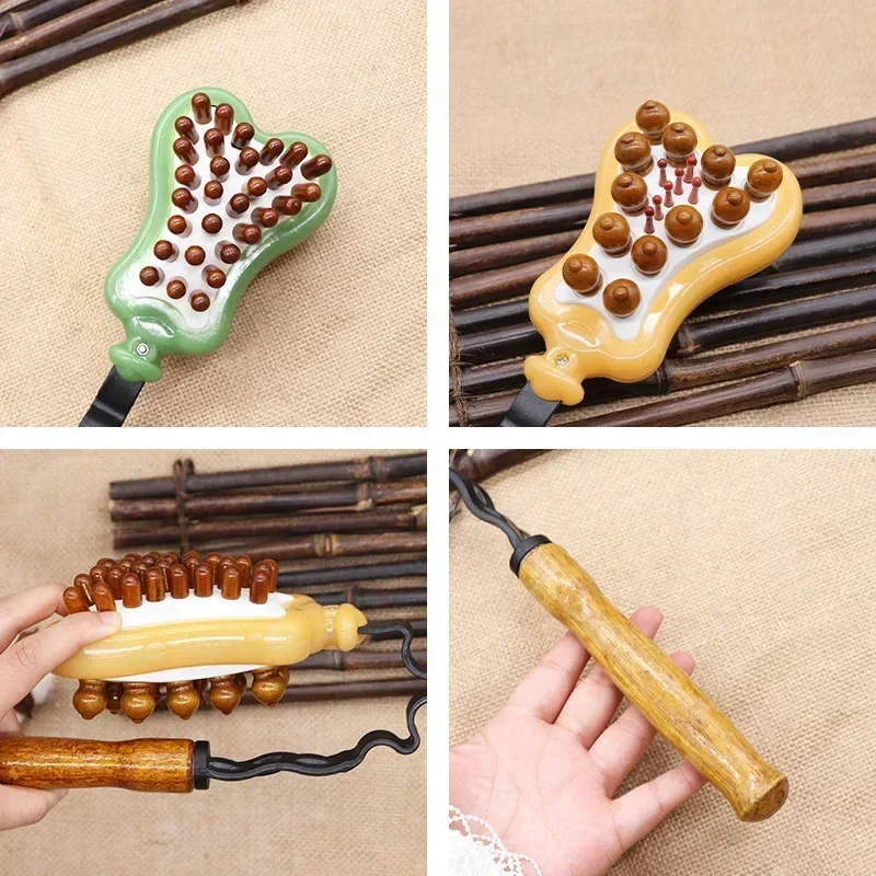 Double-sided Hammer Head Tapping Massage Hammer Plantain Leaf  Shaped Wood Bead Leg Back Relax Massage Hammer Flexible Curved