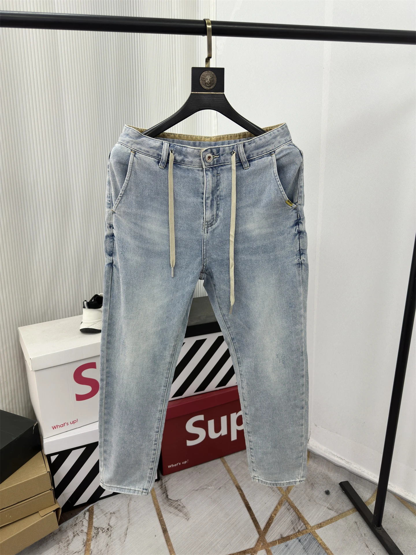 

Мужские джинсы Waed Vintage Dstring: весенние, тонкие, классические, модные, из хлопка и полиэстера, эластичные, стрейч, с добавлением волокон