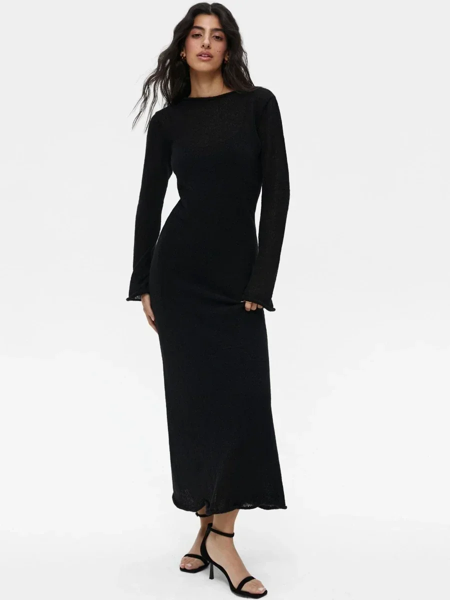 O-hals elastische gebreide lange jurk hemdje rok dames chique zachte dame uitholling trui jurken 2-delige sets