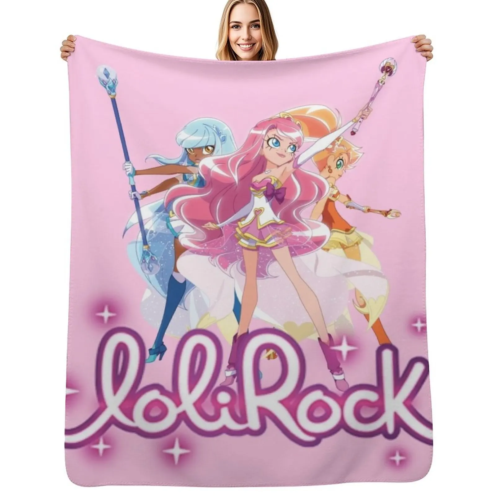 Плед с изображением главных героев и логотипом Lolirock, аниме-плед с изображением красивых персонажей для дивана, пляжный плед.
