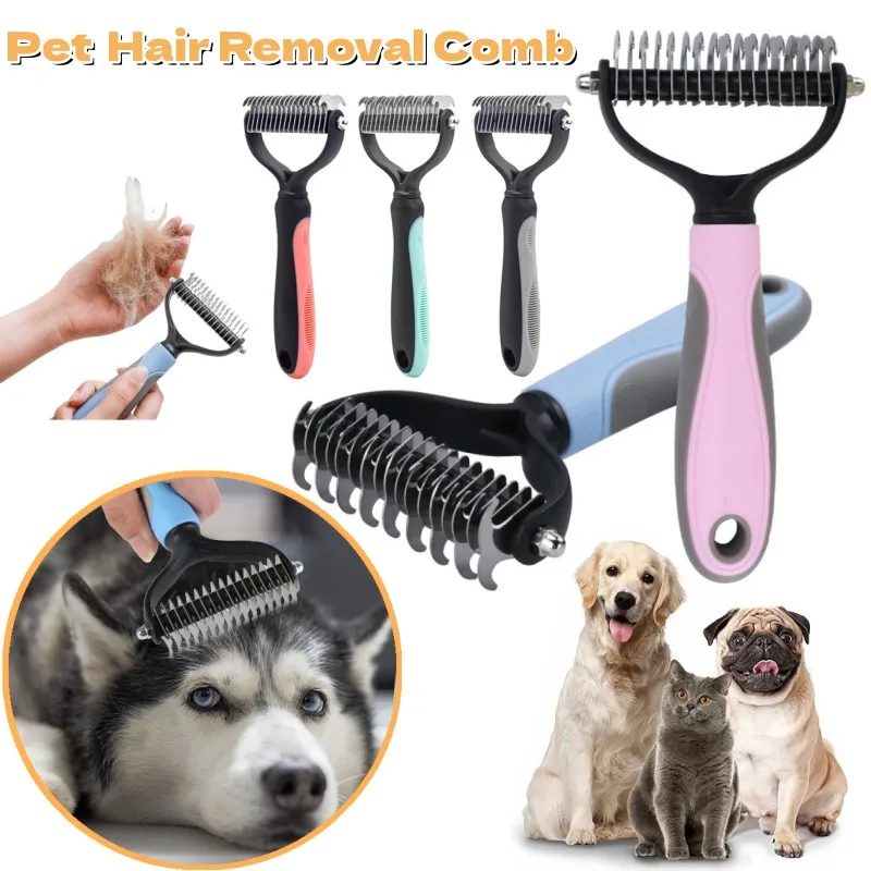 Pet Hair Removal Combs Pet Fur Knot Cutter Double sided Hairdressing Pet Combs Dog Cat Hair Shedding Combs Safe Dematting Brush