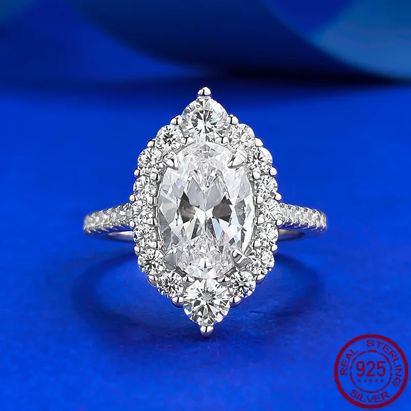 

New S925 sterling silver 8 * 10 oval high carbon diamond ring, women's European and American ins style wedding jewelry