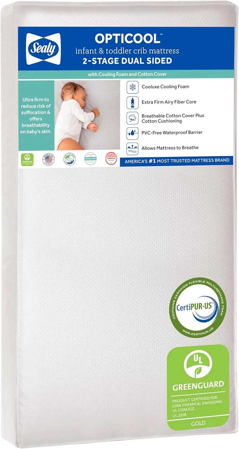 

OptiCool Breathable Crib Mattress, GREENGUARD GOLD Certified, Made in USA, Toddler Bed Fit, 2 Stage Cooling Memory Foam, Non Tox