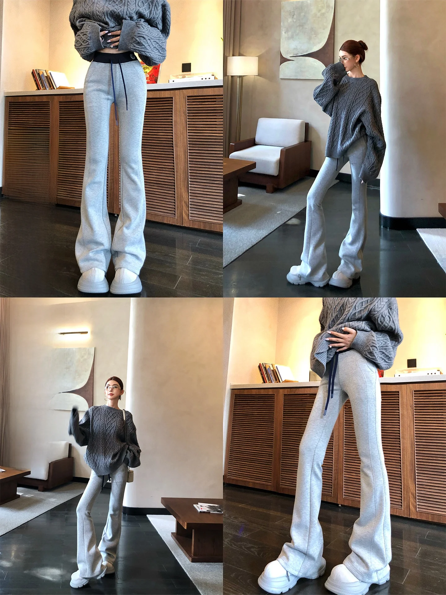 

High Waist Wide Leg Yoga Pants Women's Spring Sport Stitching Patchwork Cotton Polyester Spandex Casual Trousers