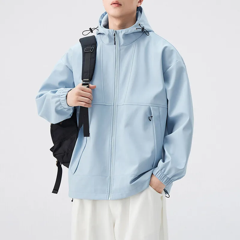 

Autumn Waterproof Loose Jackets Men Solid Fashion Hooded Outwear Long Sleeve Casual Breathable Comfortable Jacket Streetwear