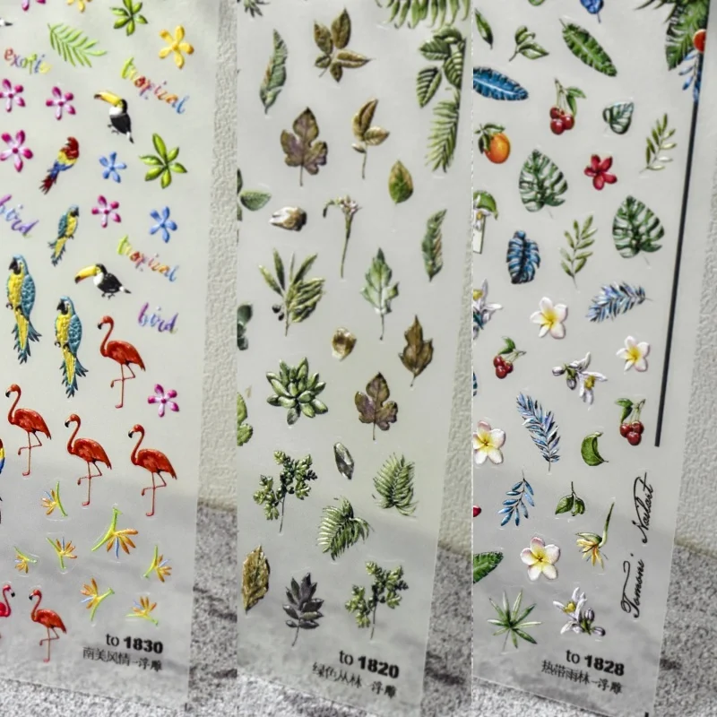 Relief 1820 Hot Adhesive Cute nail stickers Japanese Tropical Leaves