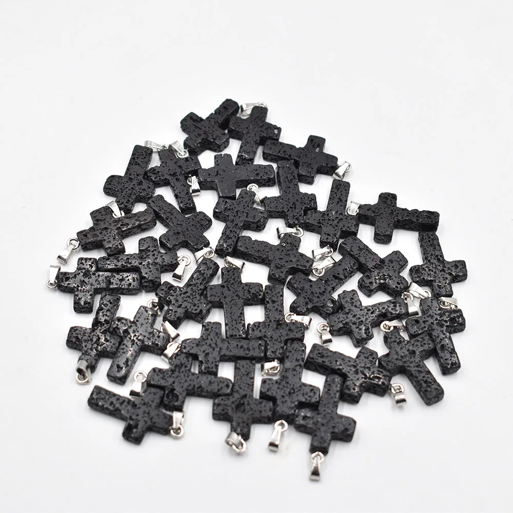 2022 fashion hot selling natural stone Volcanic rock cross pendants charms for men and women jewelry making Wholesale  24 50pcs