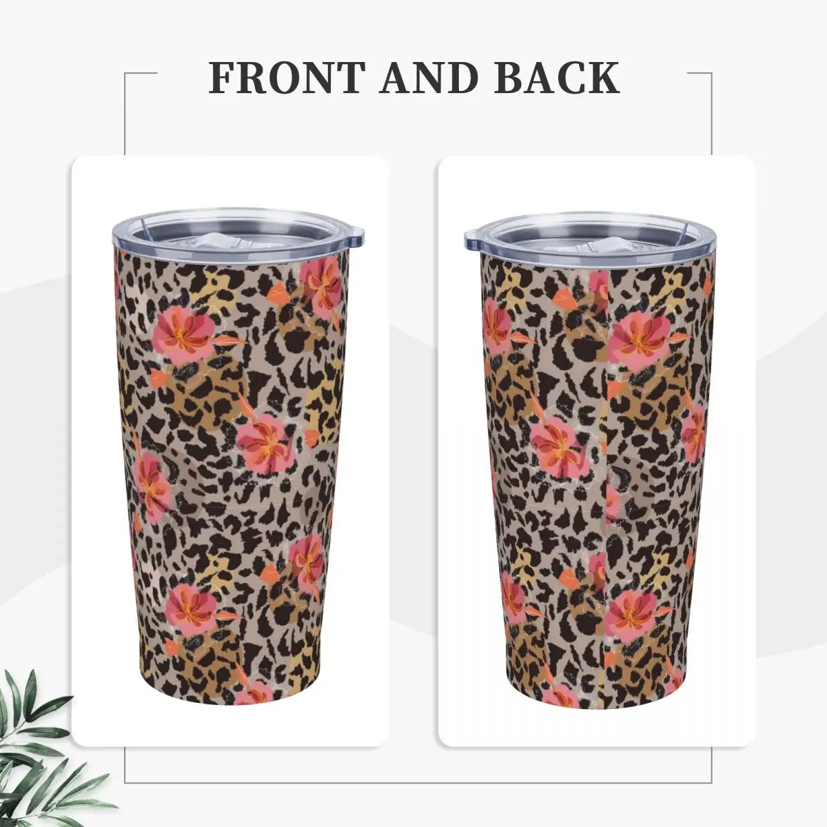 Stainless Steel Tumbler Floral Leopard Thermal Cups Cheetah Animal Print Leakproof Hot Drinks Car Mugs Beach Design Water Bottle