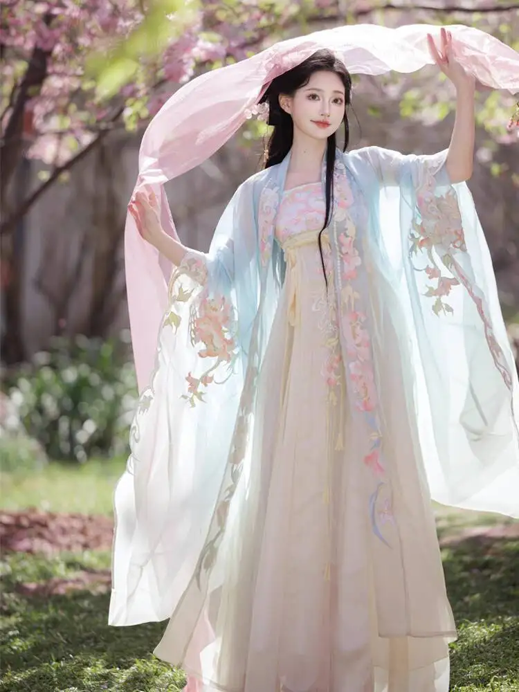 

Новая женская юбка Hezi с вышивкой Hanfu для тяжелой промышленности, система Тан, широкий рукав, уровень груди, фиеста, карнавал, Хэллоуин, косплей