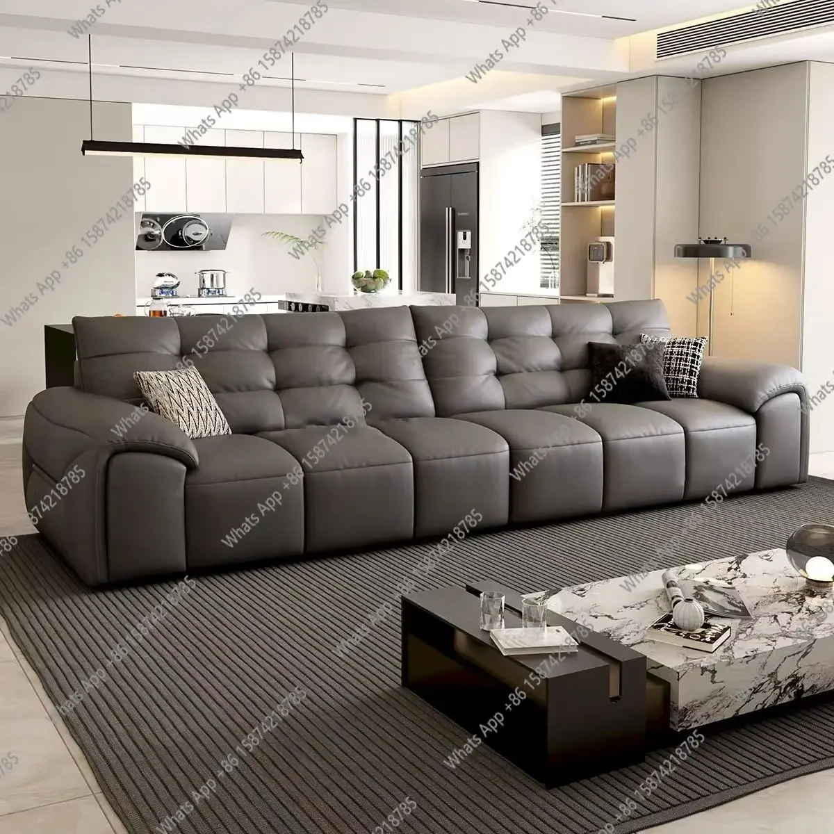 

Xx Итальянский минималистичный кожаный диван для гостиной, небольшой квартиры, диван с ушками слона, прямой ряд, для трех или четырех человек, высококачественный Leat